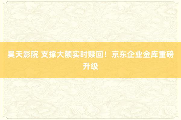 昊天影院 支撑大额实时赎回！京东企业金库重磅升级