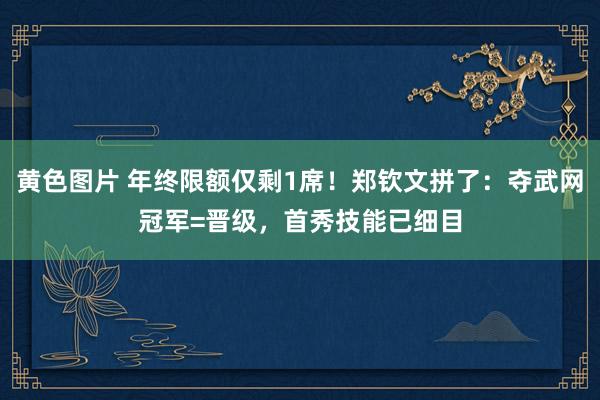 黄色图片 年终限额仅剩1席！郑钦文拼了：夺武网冠军=晋级，首秀技能已细目