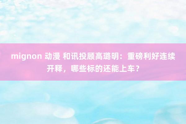 mignon 动漫 和讯投顾高璐明：重磅利好连续开释，哪些标的还能上车？