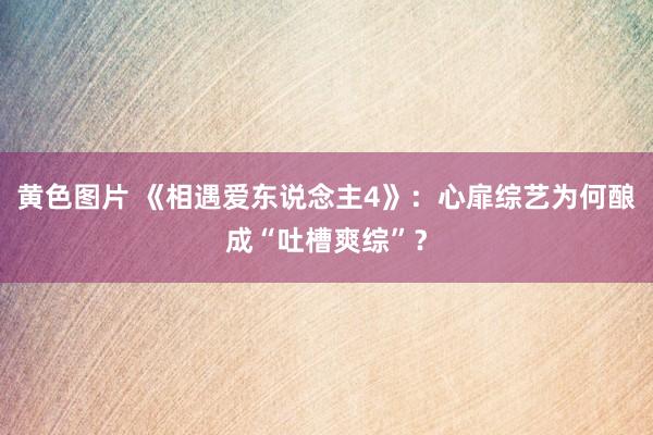 黄色图片 《相遇爱东说念主4》：心扉综艺为何酿成“吐槽爽综”？